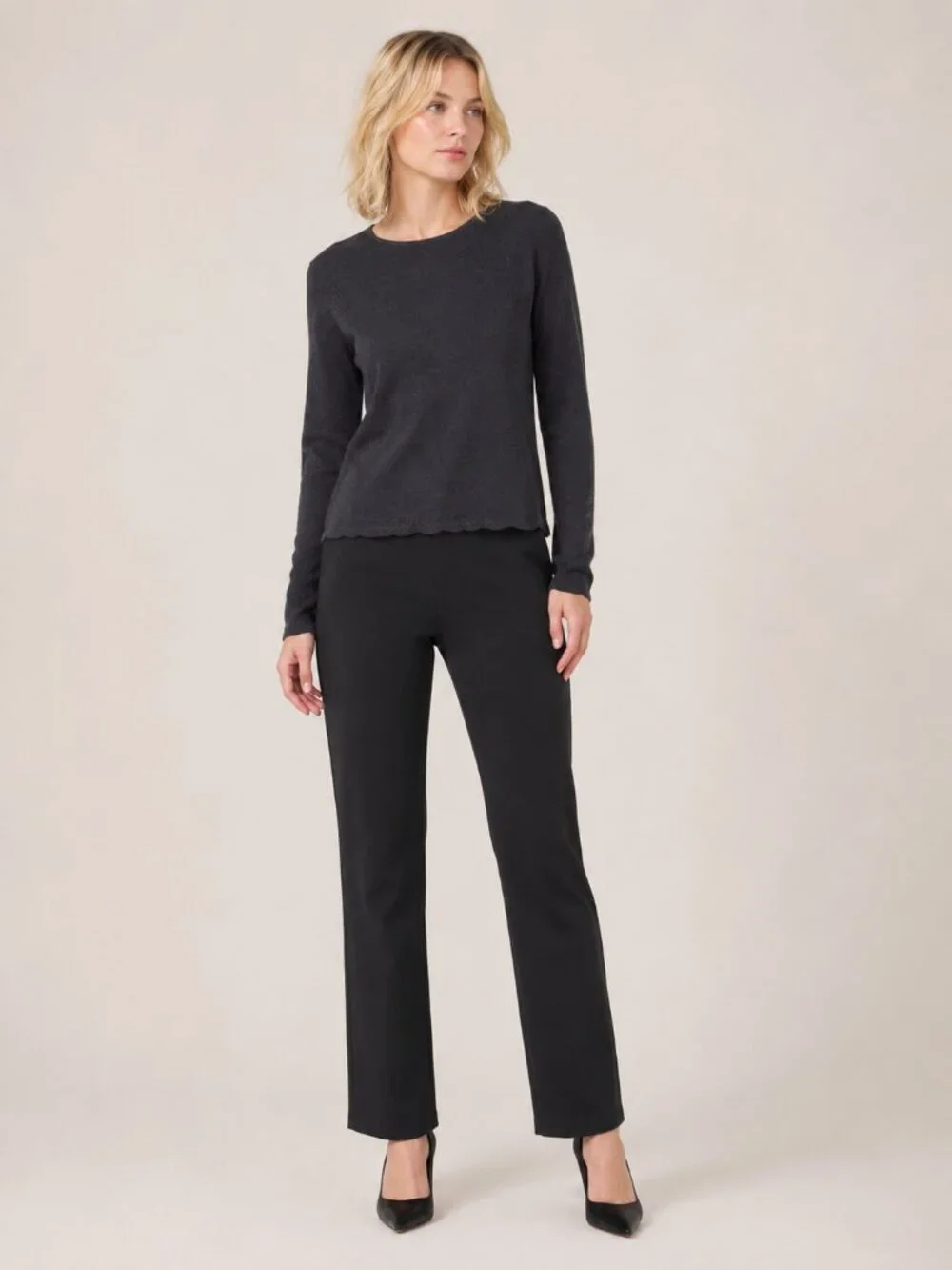 2/$30 Chico's Design Linen Long Sleeve Knit Top Black 4 #A3352 - Picture 1 of 7